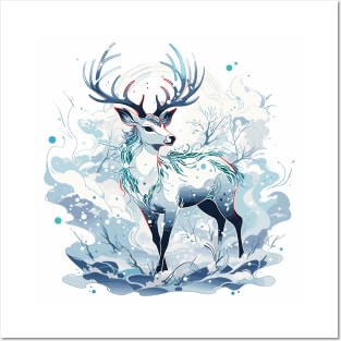 Mythical Deer in Winter Wonderland Posters and Art